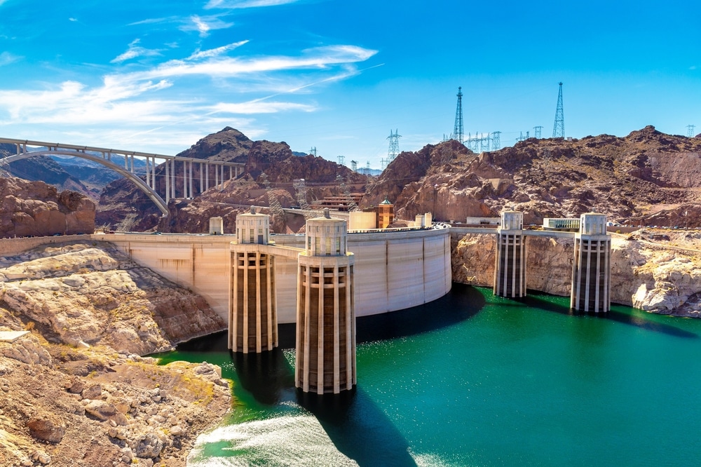 Hoover,Dam,And,Penstock,Towers,In,Colorado,River,At,Nevada