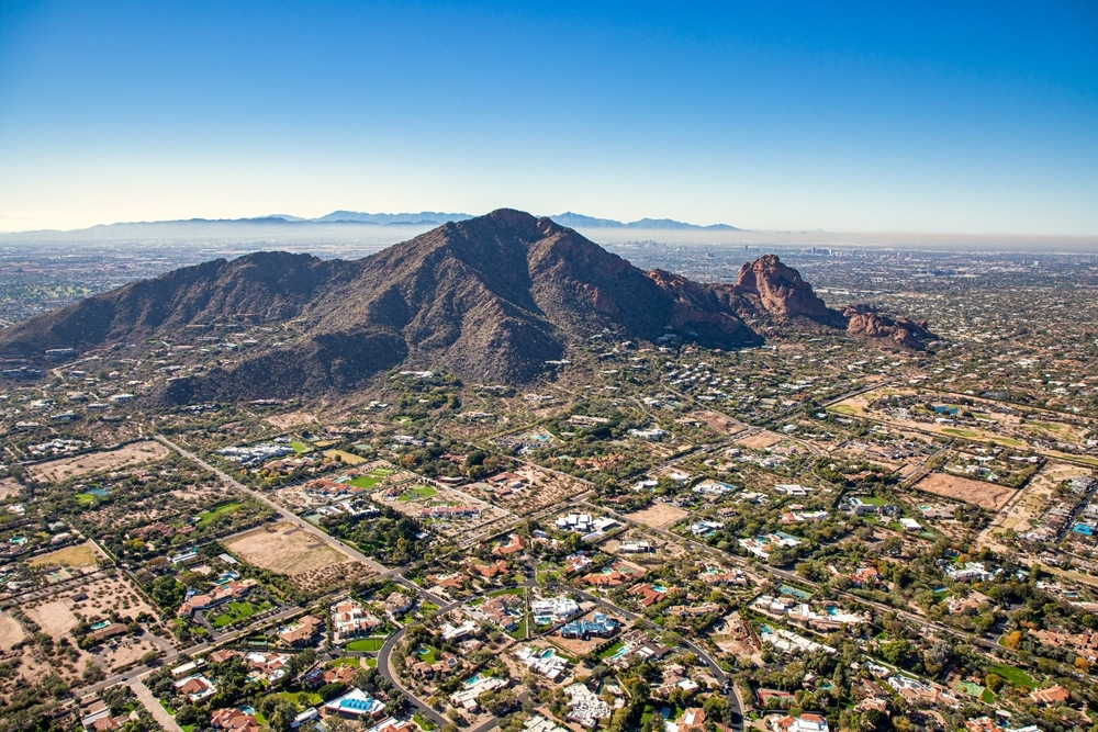 Aerial,View,Above,Paradise,Valley,,Arizona,Looking,Sw,At,Camelback