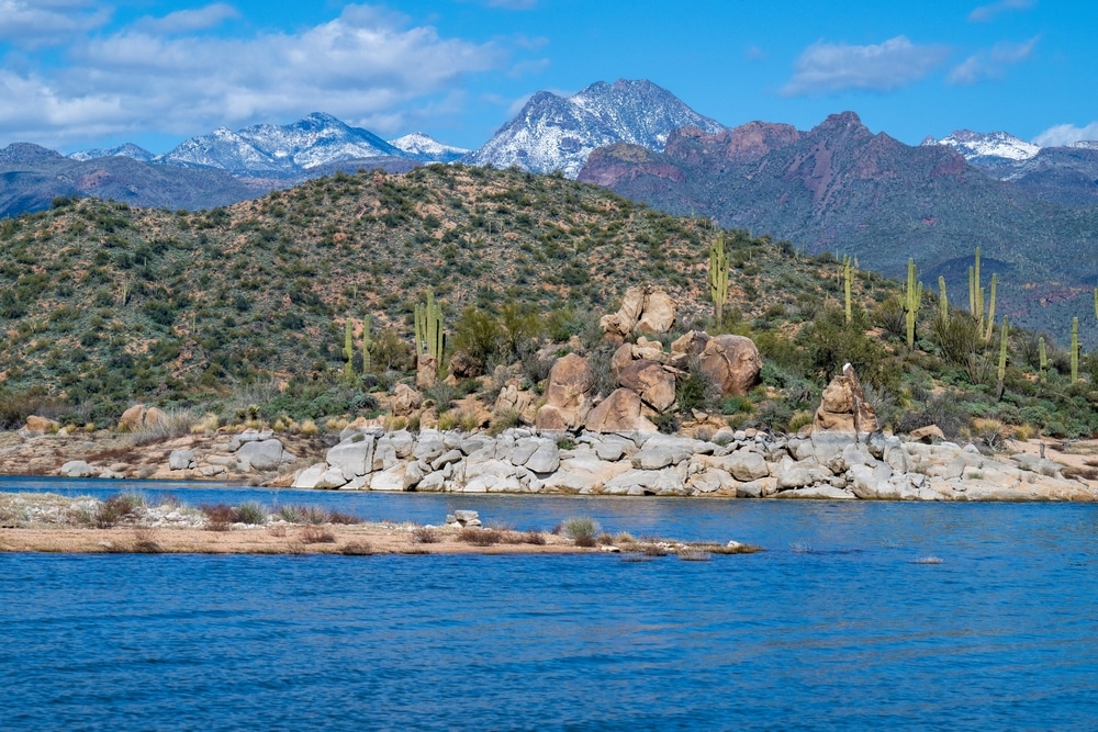 Snowy,Mountains,Over,Bartlett,Reservoir,In,Arizona