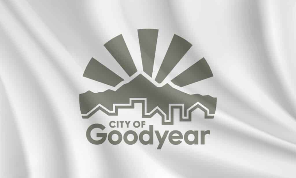 Realistic,Waving,Flag,Of,Goodyear,,Arizona,Vector,Background.