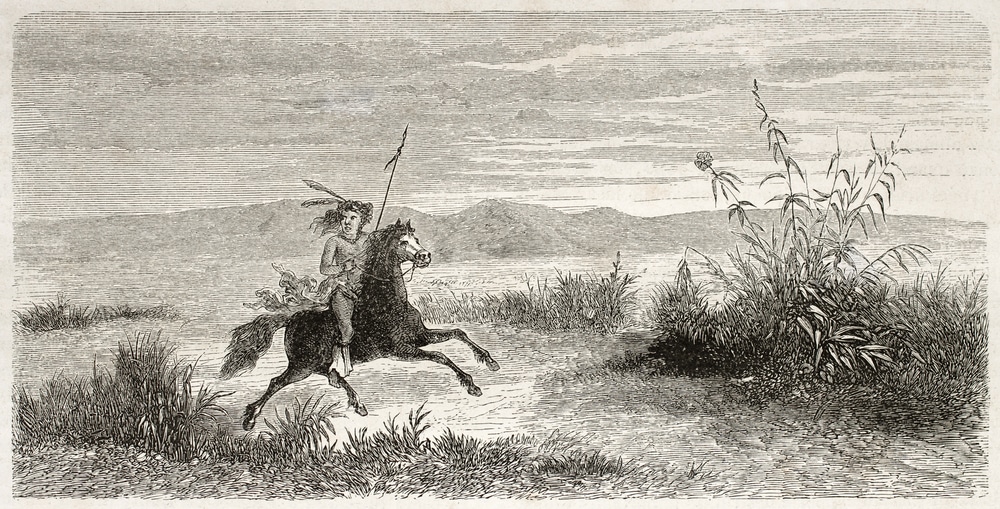 Old,Illustration,Of,Mohave,Native,American,Riding.,Created,By,Lancelot