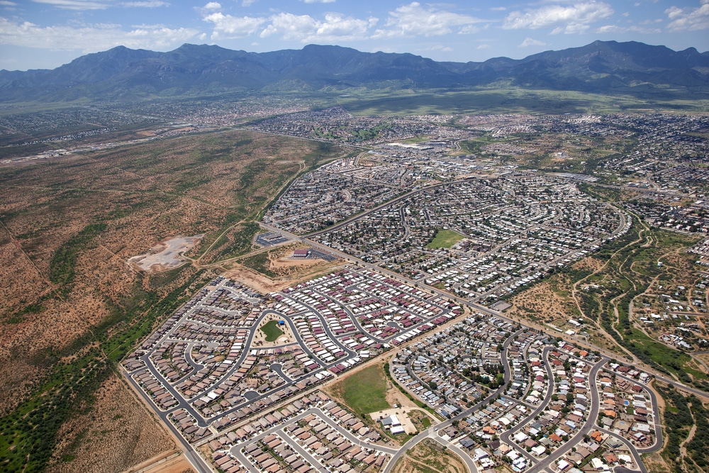 Looking,Southeast,At,The,Huachuca,Mountains,And,The,City,Of