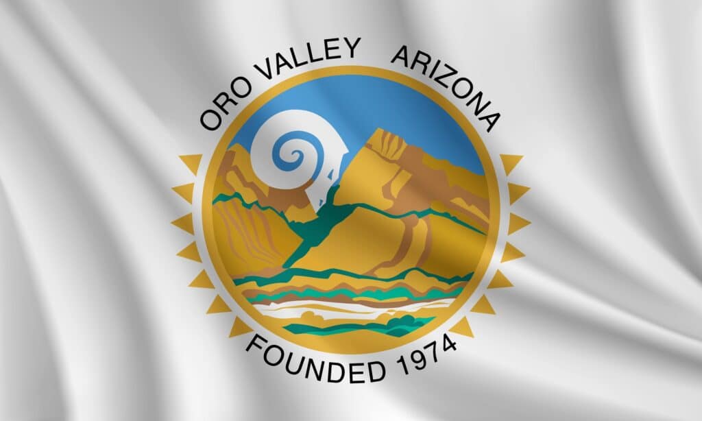 Flag,Of,Oro,Valley,,Arizona,,Usa.,Realistic,Waving,Flag,Of