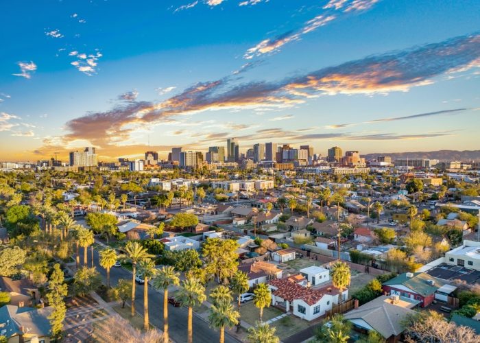 Phoenix,,Arizona,,Usa,Downtown,Drone,Skyline,Aerial